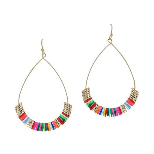 Bright Multi Rubber and Gold Teardrop Earring