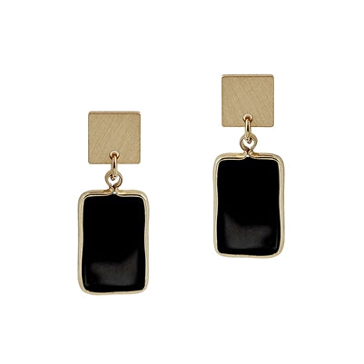 Gold Rectangle with Natural Stone 1.25" Earring