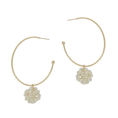Gold Hoop with Natural Crystal Drop Earring