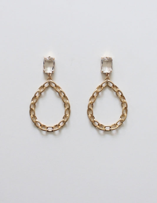 Crystal Stud with Worn Gold Link Teardrop Earring