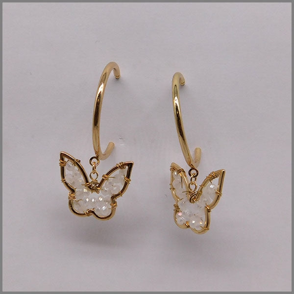 Gold Hoop with Natural Crystal Butterfly 1.25" Earring