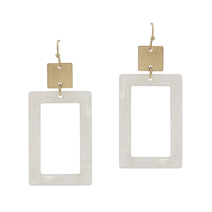 Acrylic Open Rectangle and Gold Earring