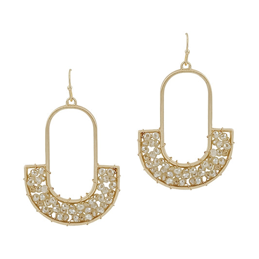 Gold U Shape with Natural Crystal Drop Earring