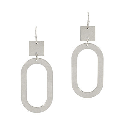 Matte Silver Open Oval and Square Drop Earring