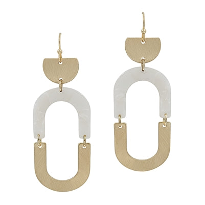 White Acrylic with Gold Geometric 1.75" Earring