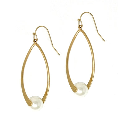 Gold Oval with Pearl Teardrop 1.25" Earring