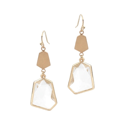 Gold Geometric with Clear Stone 1.5" Earring
