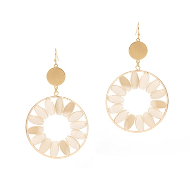 Oval Natural Stone and Gold Circle 2" Earring