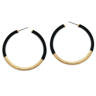 Black Threaded Hoop with Gold 2" Earring