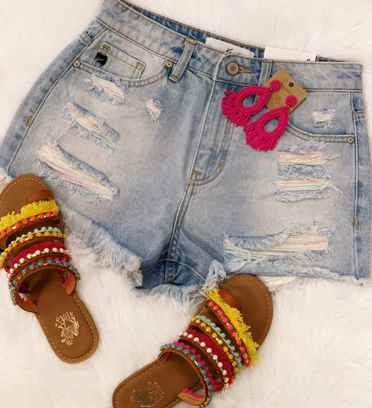 Multi Color Yarn Denim Shorts-KanCan