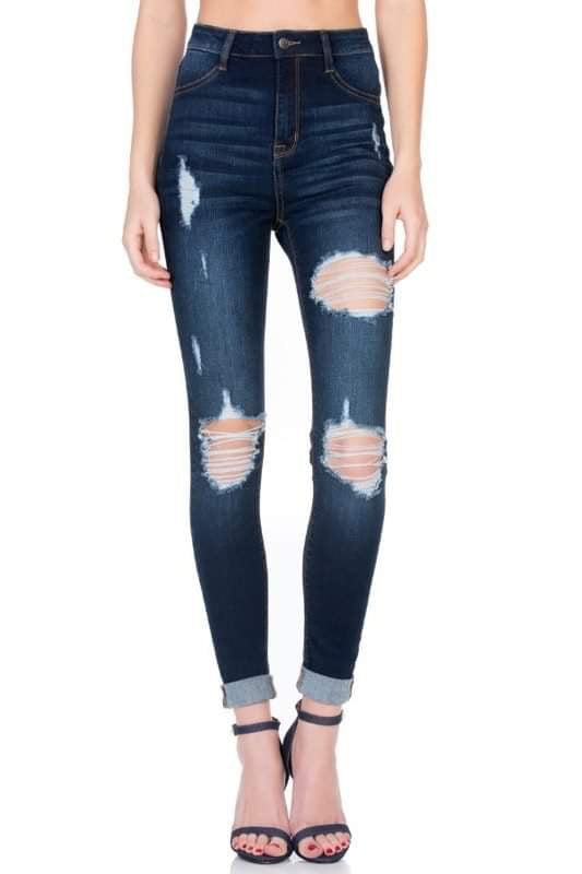 Molly Distressed Skinny Jeans-Cello