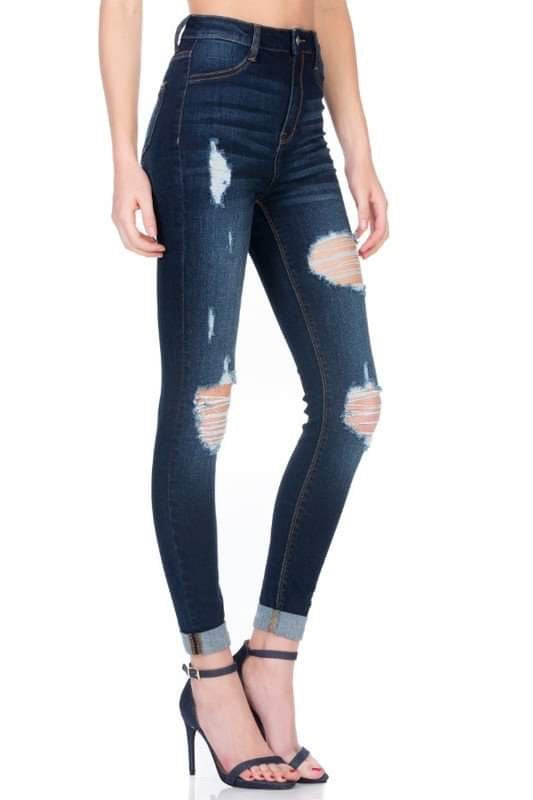 Molly Distressed Skinny Jeans-Cello