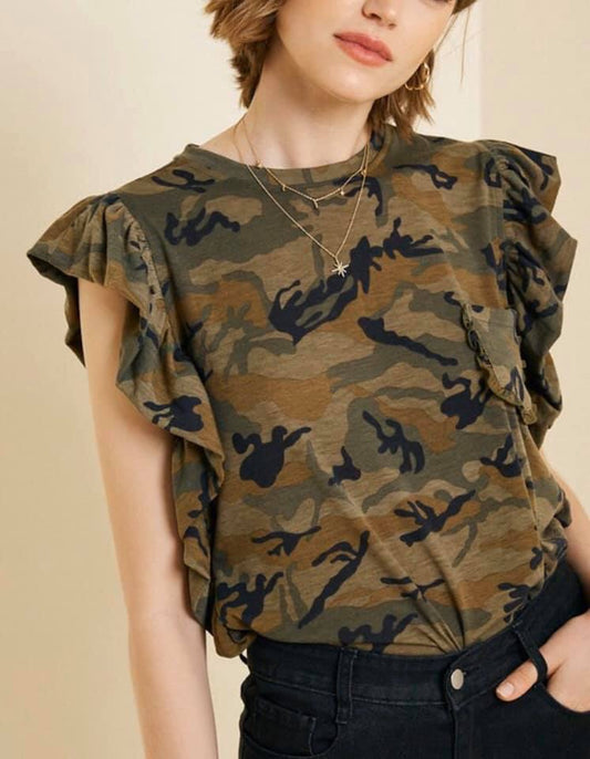 Ruffle Camo Top