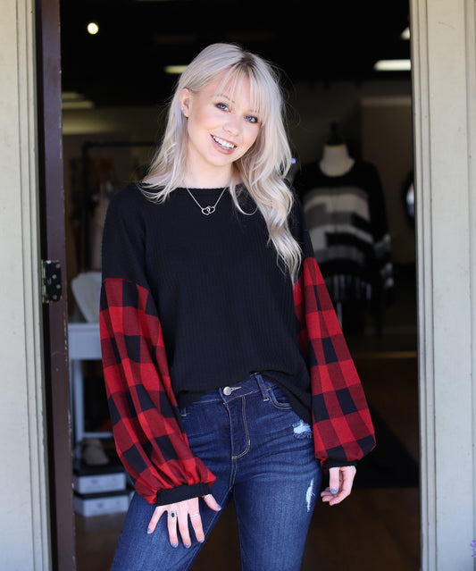 Buffalo Plaid Sleeve Top