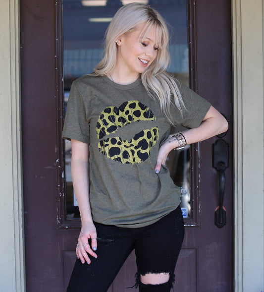 Olive Leopard Lip Tee