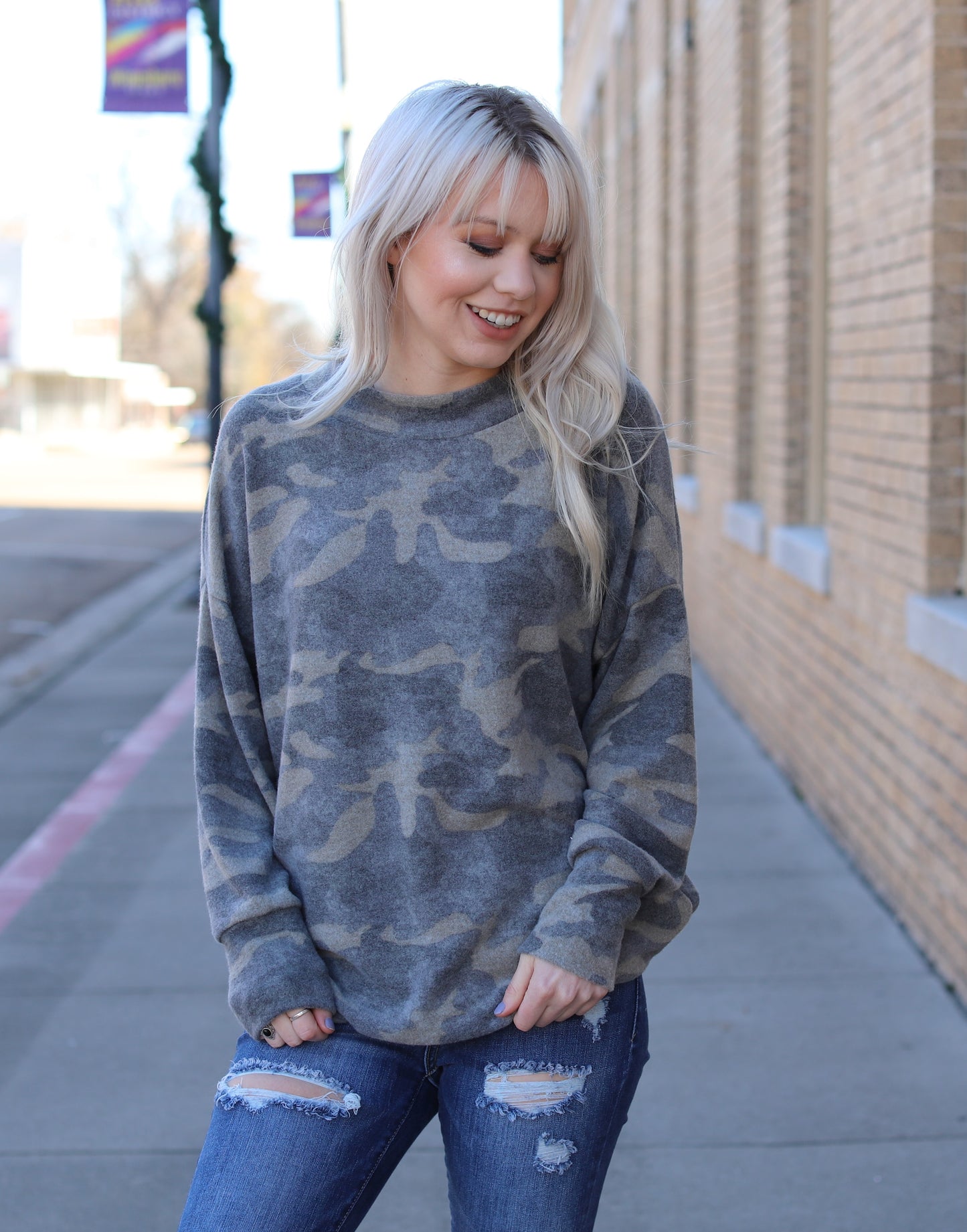 Brushed Knit Camo Top
