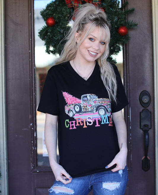 Leopard Truck Christmas Tee