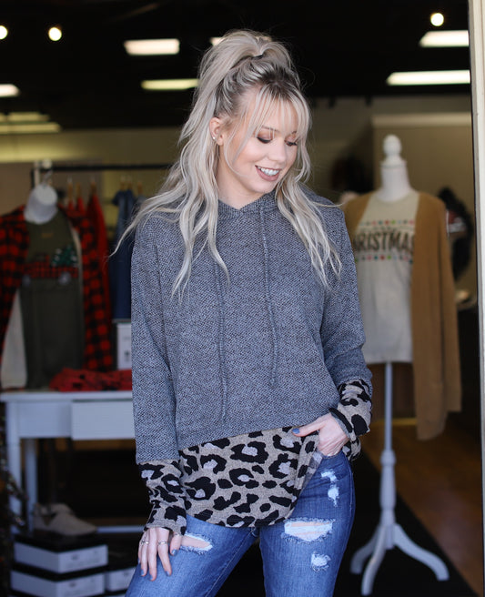 Leopard & Grey Hoodie Top