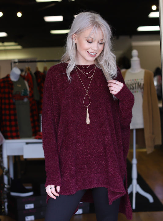 Burgundy Eyelash Knit Sweater