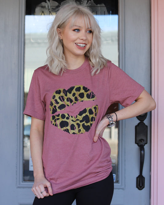 Heather Mauve Leopard Lip Tee