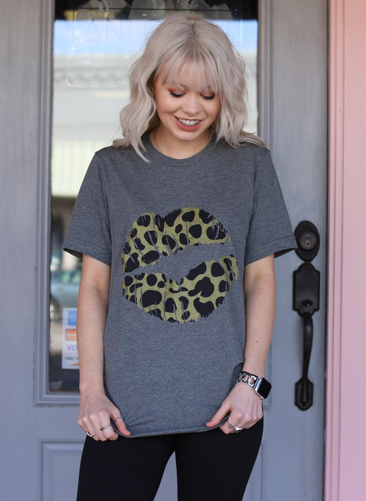 Charcoal Grey Leopard Lip Tee