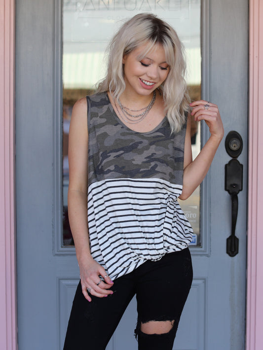 Stripe Camo Tunic Top