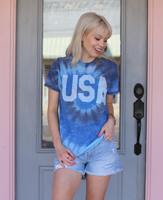 Blue Tie Dye USA Tee