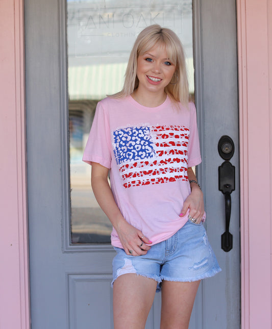 Pink Cheetah Flag Tee