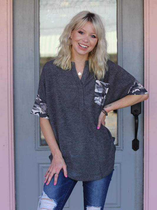 Camo Contrast Pocket Top
