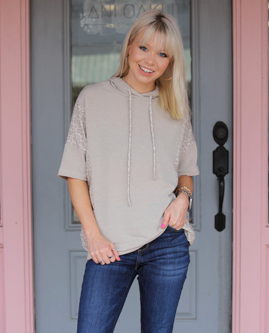 Beige Leopard Hoodie Top