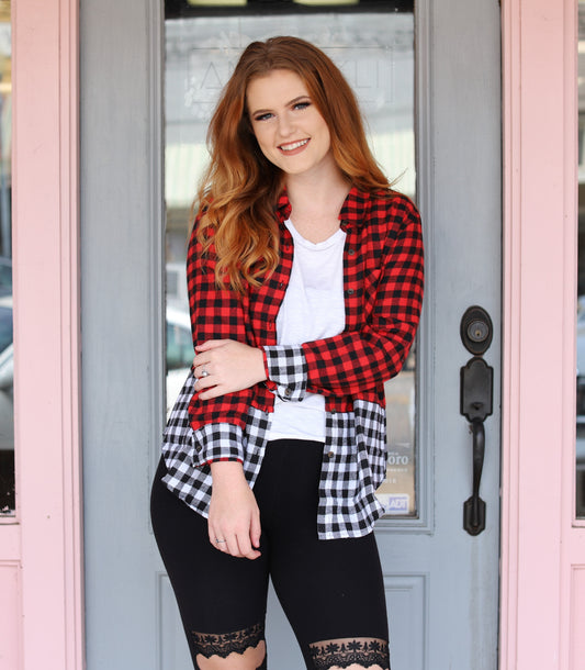 Color Block Buffalo Plaid Top