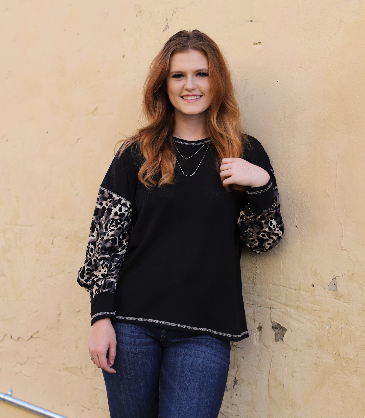 Leopard Sleeve Thermal Top