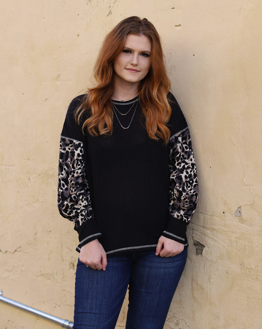 Leopard Sleeve Thermal Top