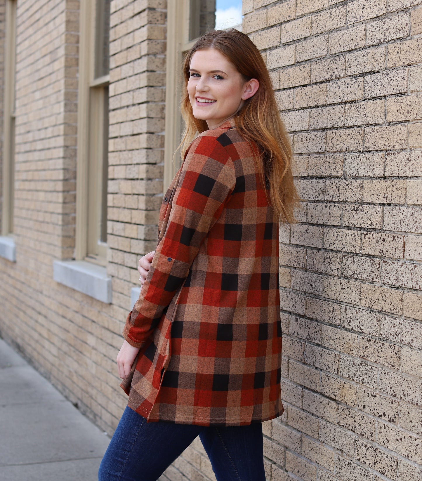 Rust Plaid Button Up Top