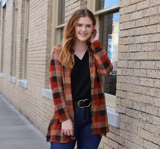 Rust Plaid Button Up Top