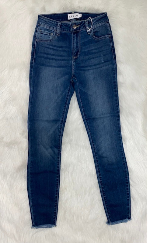 Mid Rise Raw Hem Crop Skinny