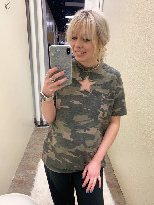 Star Cut-Out Camo Top