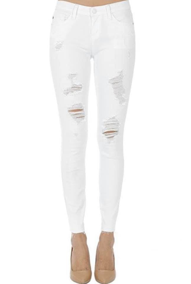 White Distressed Jeans-Judy Blue