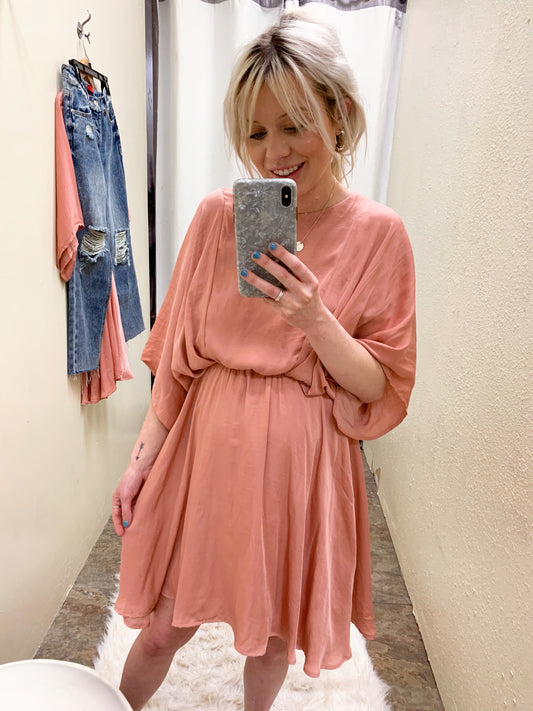 Dusty Rose Kimono Sleeve Dress