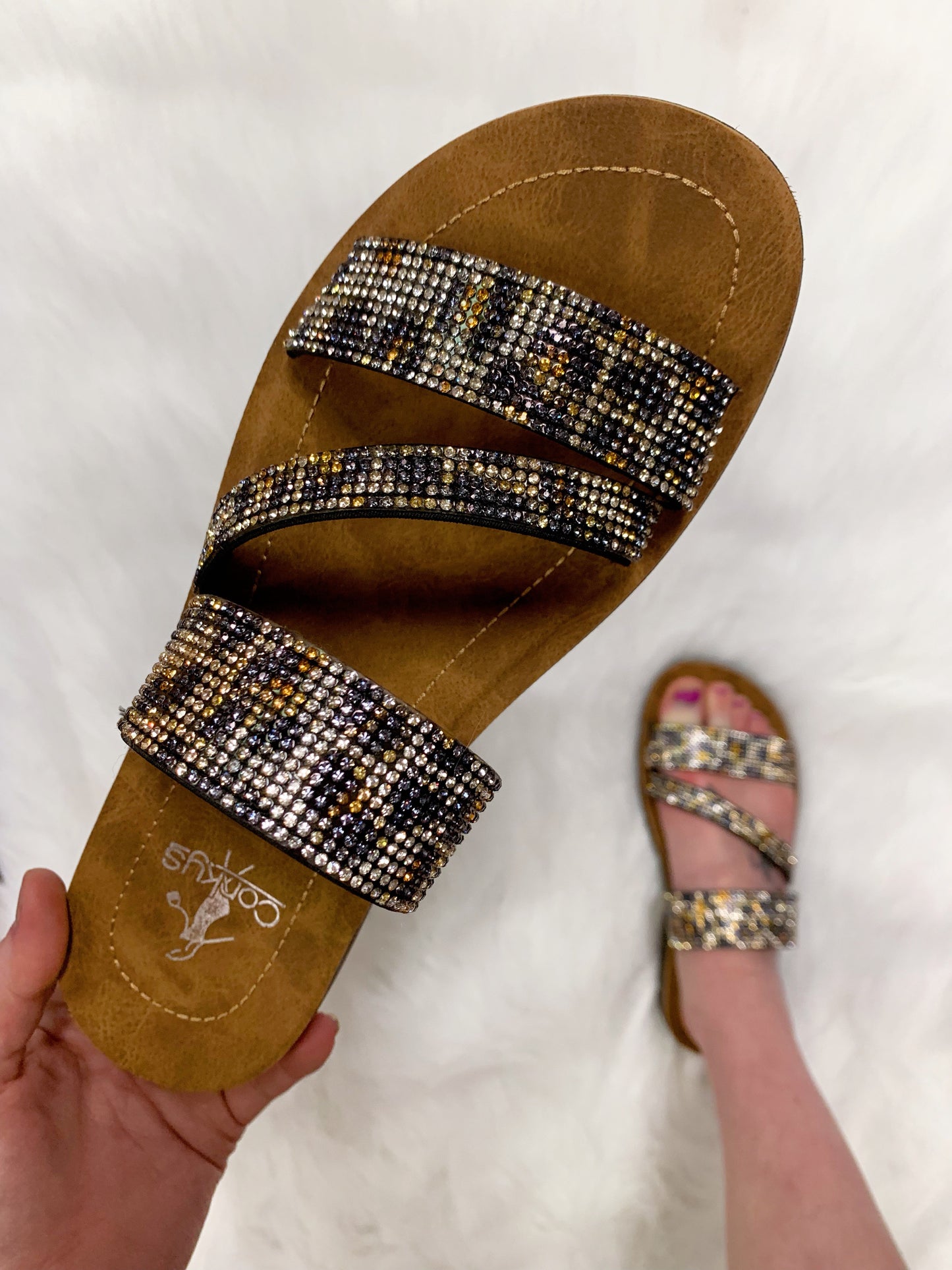 Cheetah Kaplan Rhinestone Sandals-Corkys