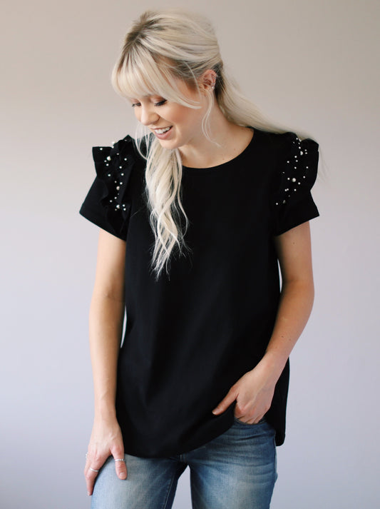 Pearl Ruffle Sleeve Top