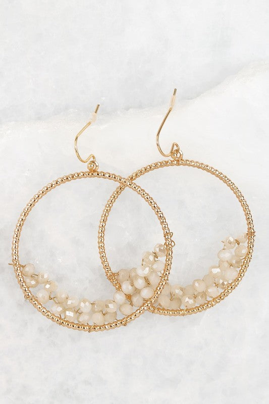 Ivory Crystal Bead Hoop Earrings
