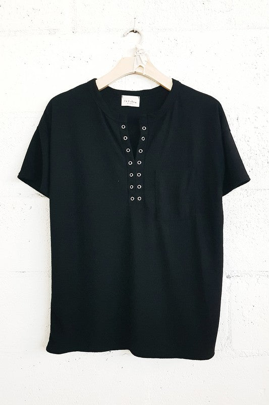 Solid Knit Eyelet Top