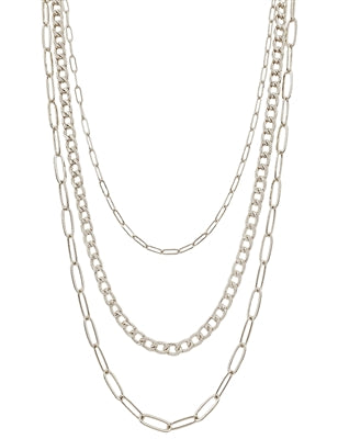 Multi Triple Layered Silver Chain 18"-20" Necklace