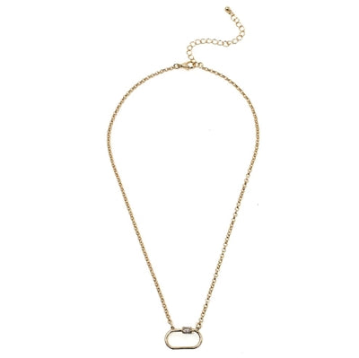 Gold Chain with Rhinestone Carabiner Necklace