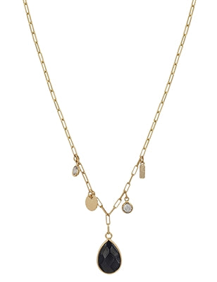 Gold Crystal Charm and Stone Necklace