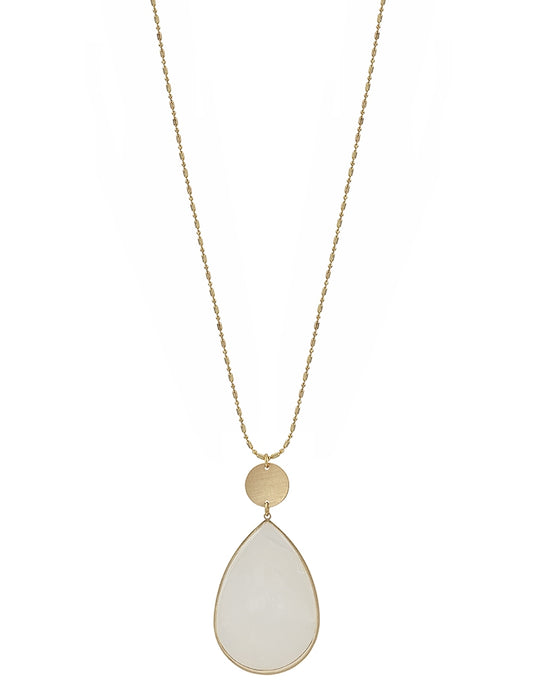 White Pearlized Shell Teardrop Necklace