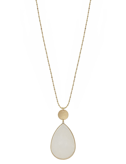 White Pearlized Shell Teardrop Necklace