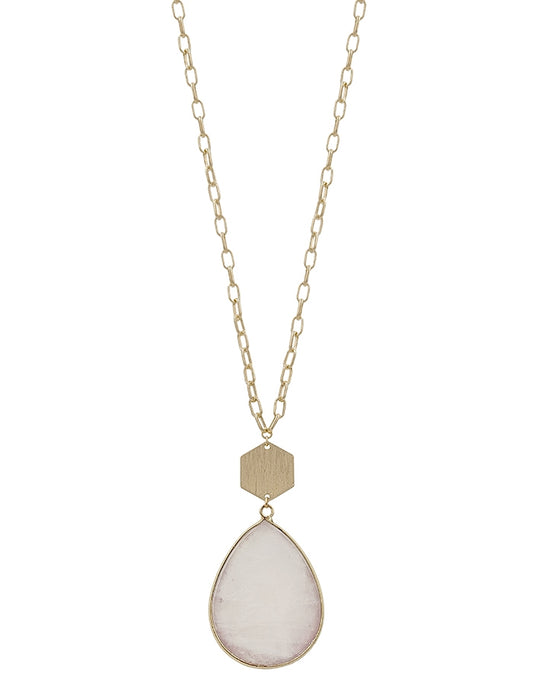 Natural Stone Teardrop and Gold Necklace