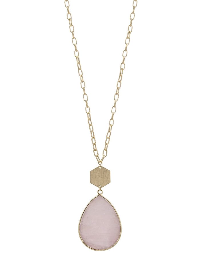 Natural Stone Teardrop and Gold Necklace